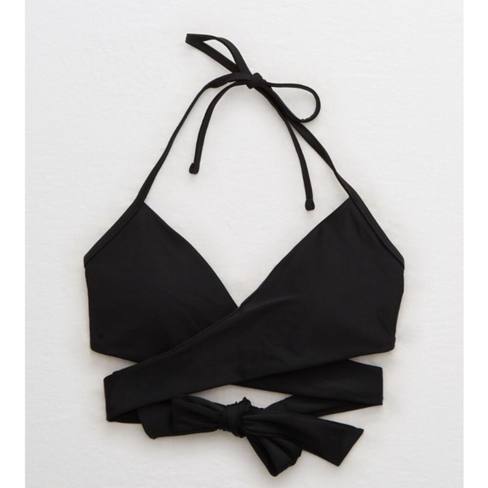Aerie Wrap Halter Bikini Top Black Small